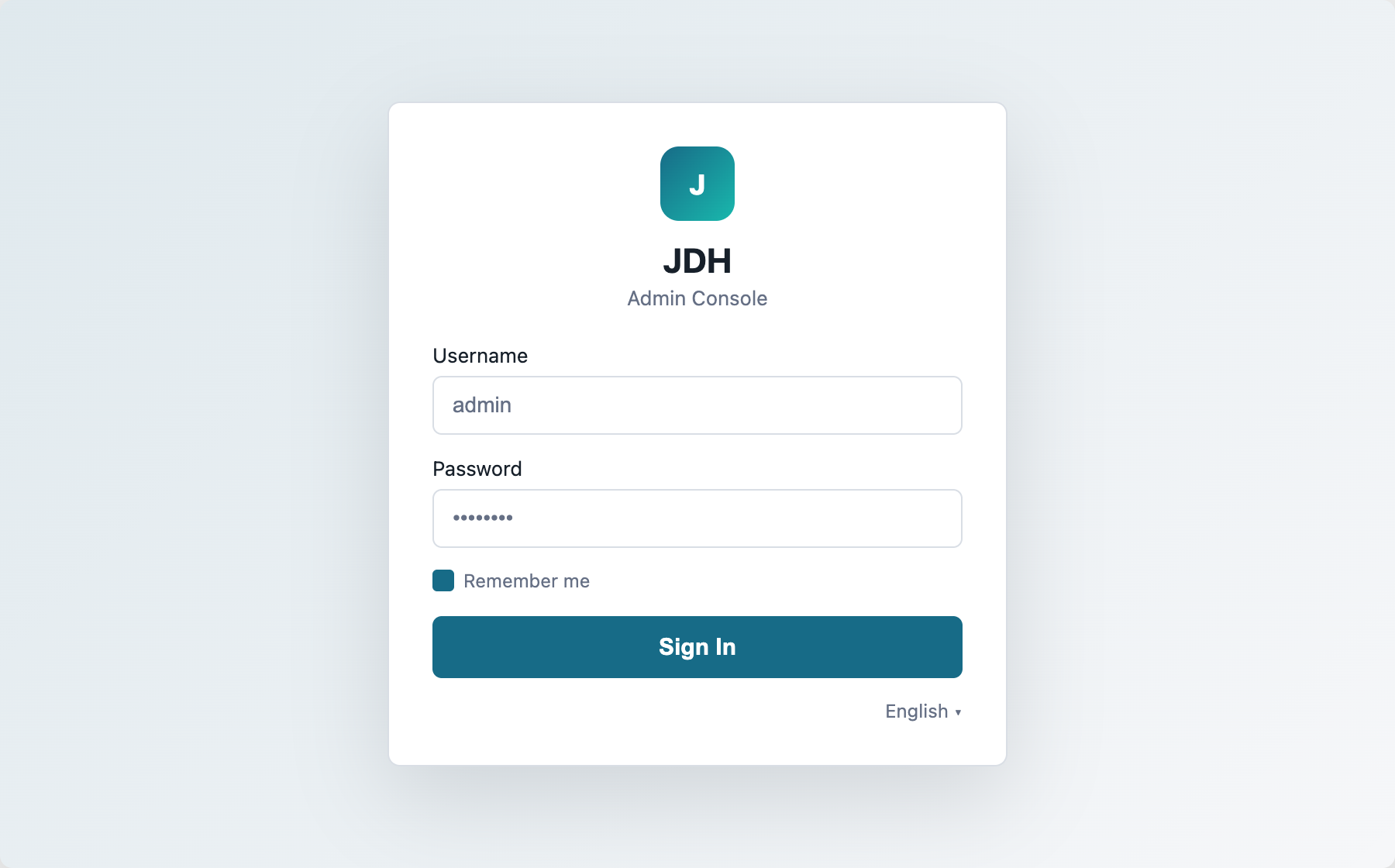 JDH Admin login page