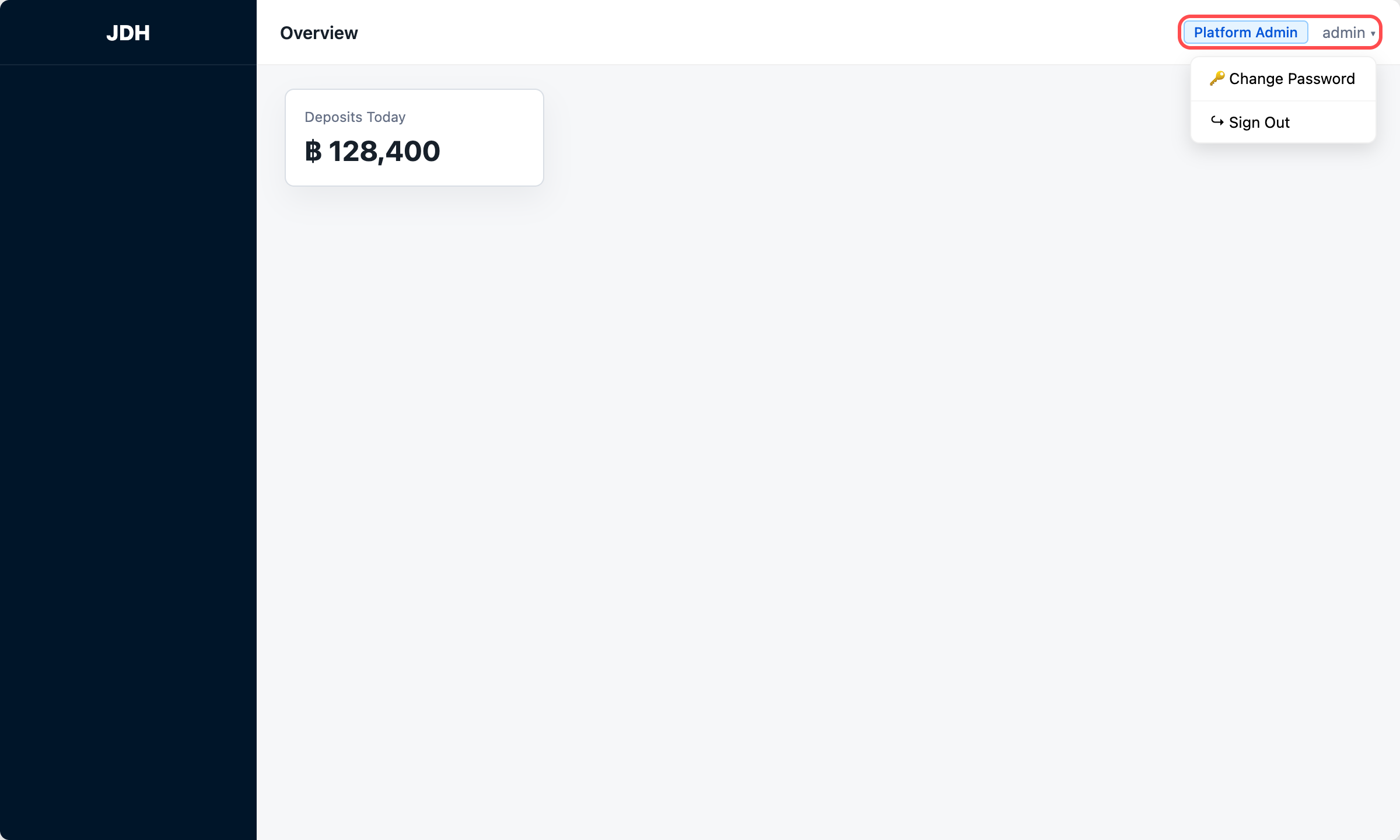 User menu: change password and sign out