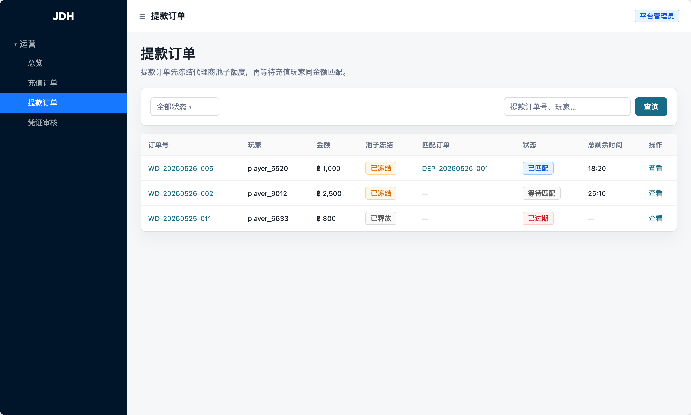 提款订单列表页